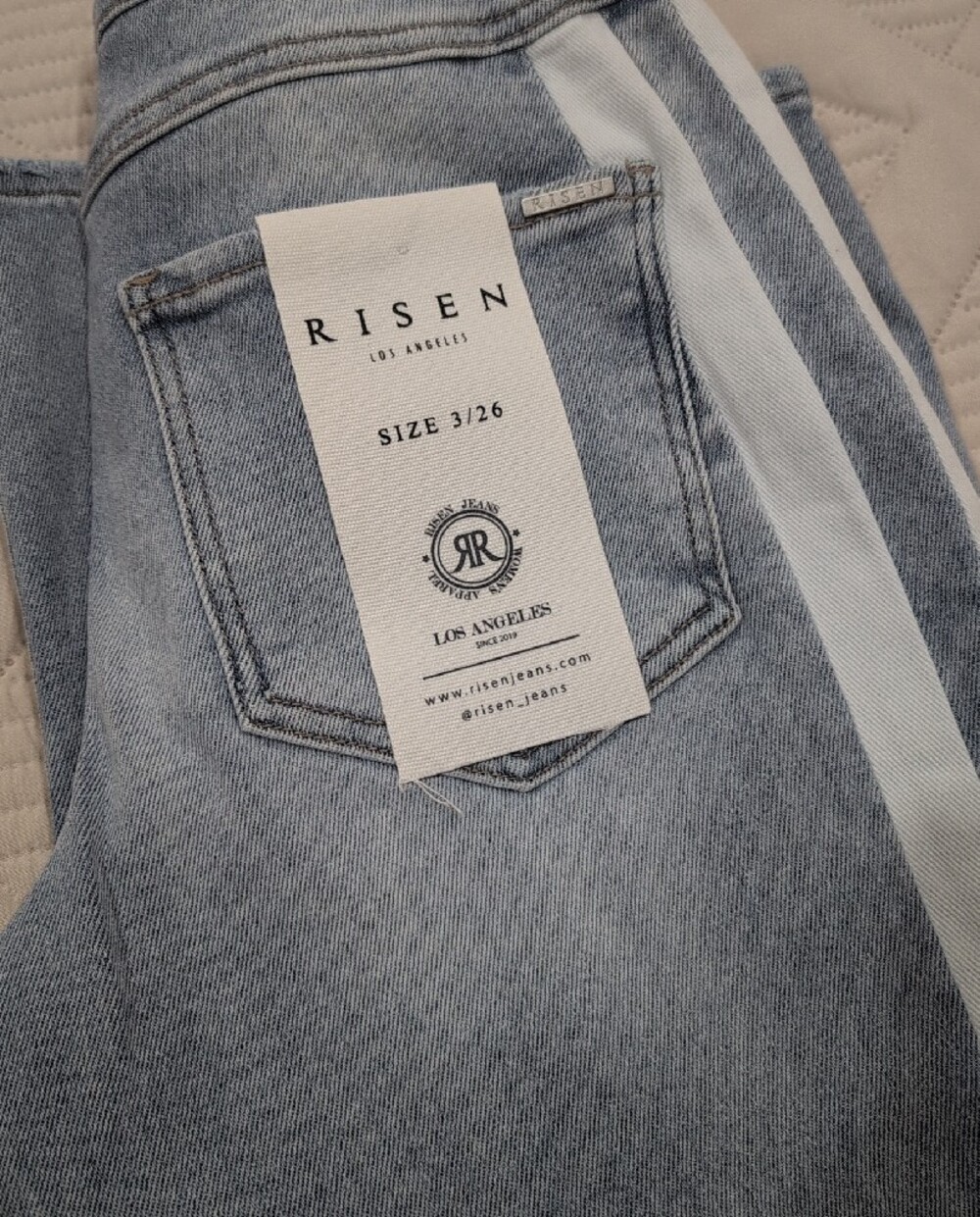 Risen Light Blue Women's Jeans with Side Stripe - Picture 3 of 5